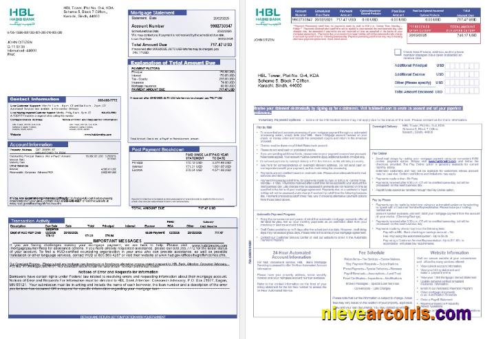 Pakistan Habib mortgage statement, 3 pages 1-2